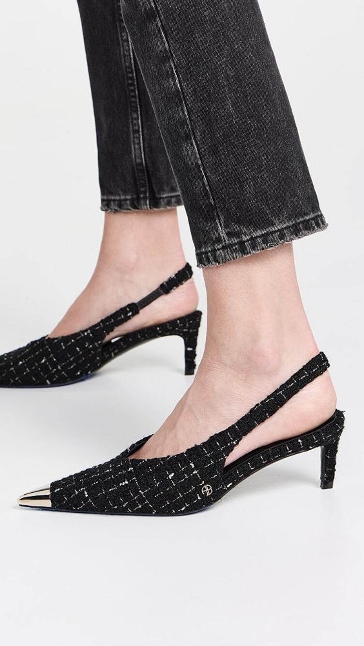 NEW NWIB Anine Bing Nina Tweed Heels With Metal Toe Cap  Black Size 40 / US 10